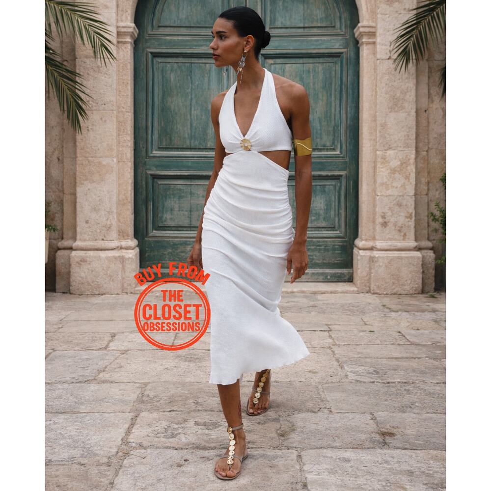 ZARA White Halter Midi Dress Cut Out Open Back Vacation Resort Dress NWT - Picture 15 of 16